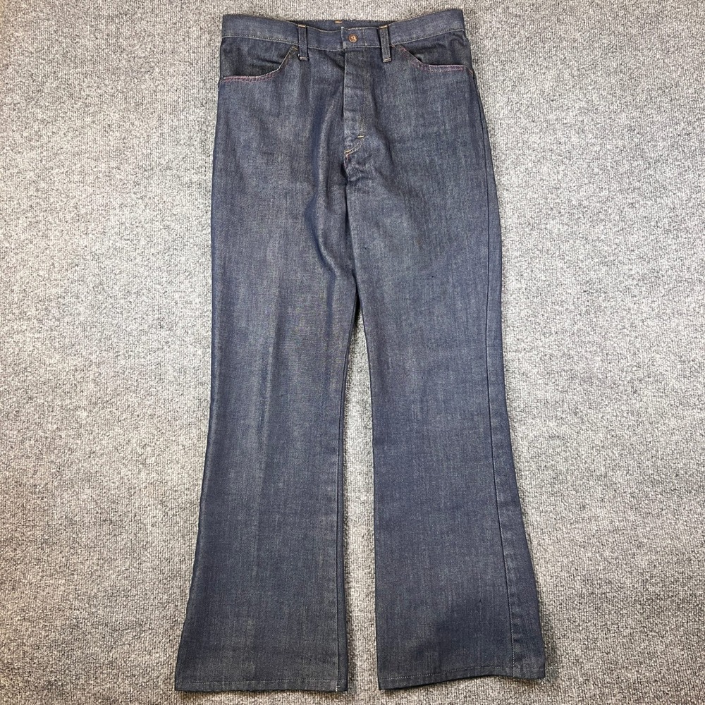 Vintage 70s Pennys Jeans Mens 32x32 Blue Dark Wash Flare Bell Bottom Talon Zip